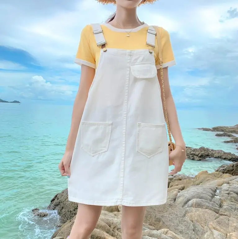 

Denim Suspender Dress Women 2020 Summer Casual Streetwear Strap Denim Dress Overalls Pockets Plus size 5XL Jeans Sundress w365