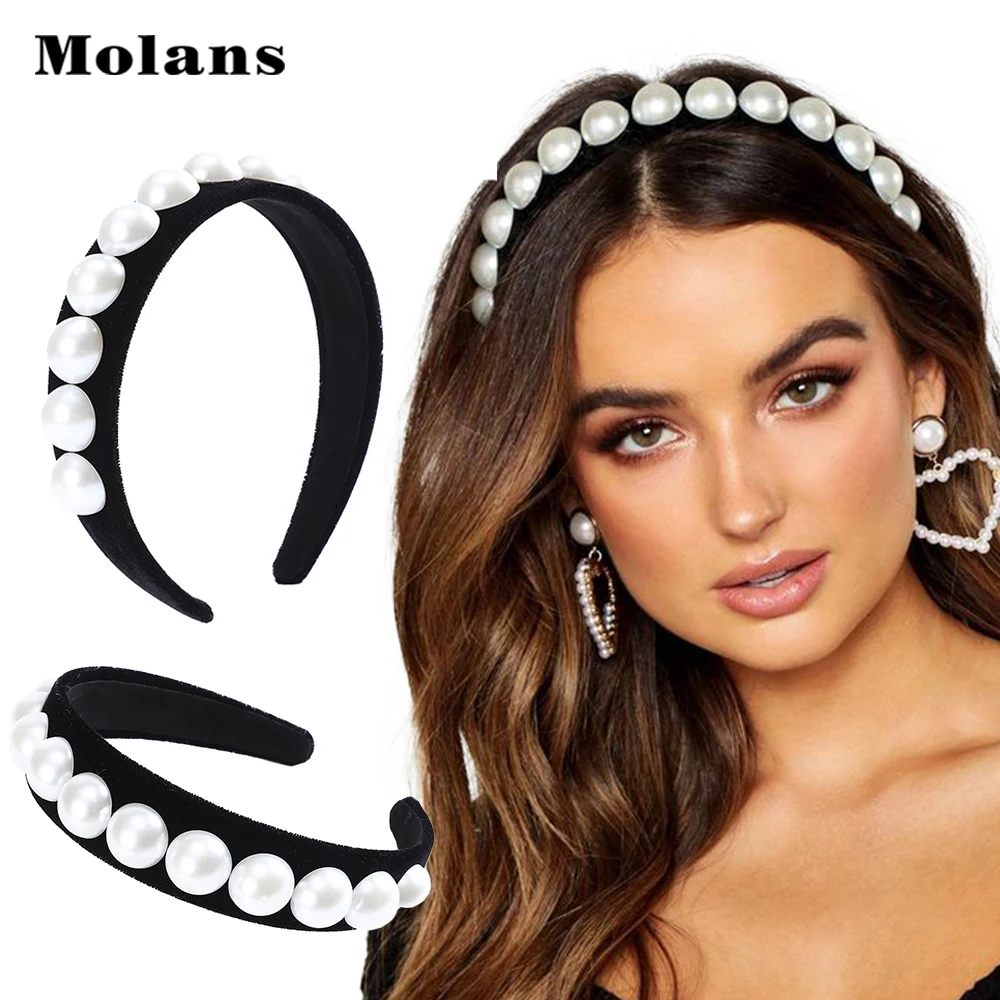 Ободок для волос MOLANS с жемчугом Женский простой однотонный обруч модный