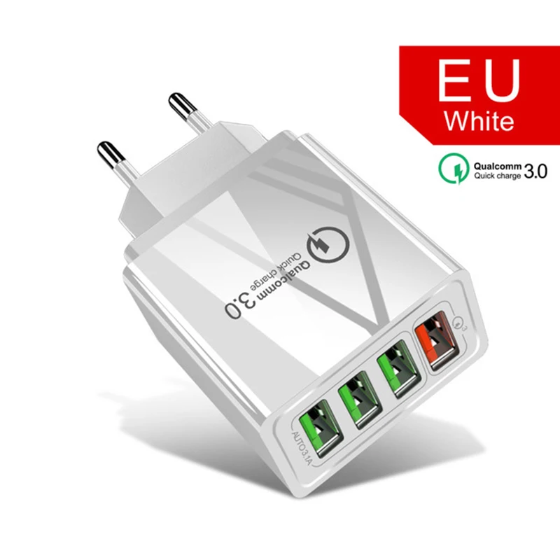 EU White Быстрое зарядное устройство 48 Вт 3,0 USB зарядное устройство для samsung A50 A30 iPhone 7 8 huawei P20 Tablet QC 3,0 быстрое настенное зарядное устройство США ЕС Великобритания разъем-адаптер - Тип штекера: EU White