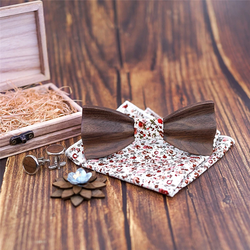 

Black Walnut 3D Wooden Bow Ties for Men Men's Tie Wood Bowtie Handmade Butterfly Wood Bow Tie Gravata Gift Cufflink Handkerchief
