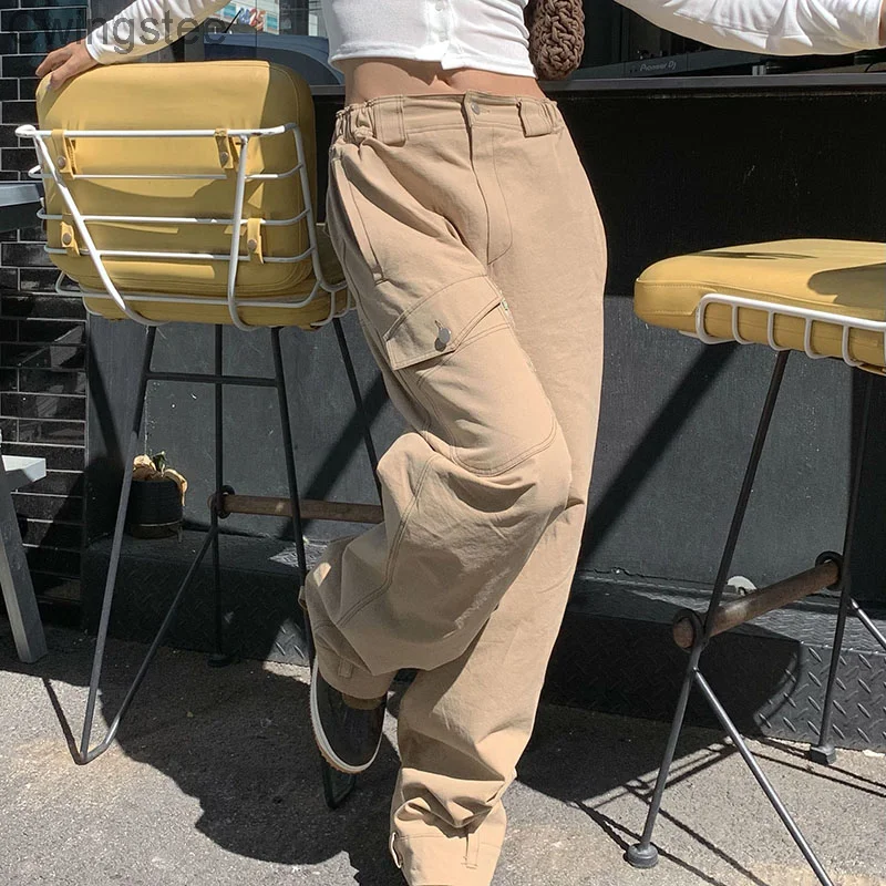 

Streetwear Joggers Women Cargo Jeans Vintage Casual Fashion Khaki Sweatpants Y2K Solid High Waist Sweatpants 90s