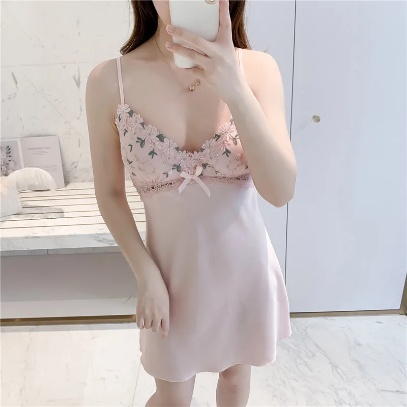 

Spaghettie Strap Nightgown Satin Kimono Dressing Gown Hollow Out Summer Lingerie Nightwear Lace Nightdress Chemise Sleepwear