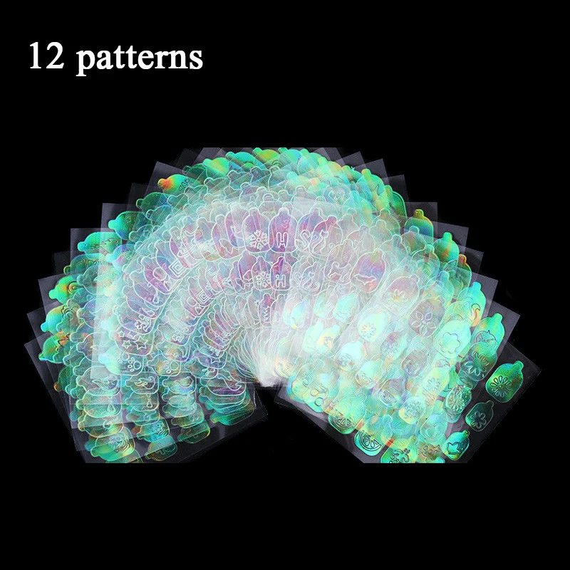 12 patterns Shellhard 6/12/24 листов разноцветный лак полый Стикеры салон 3D нейл-арта виниловых пластинок трафарет на клейкой основе Стикеры s для нейл-арта - Цвет: 12 patterns