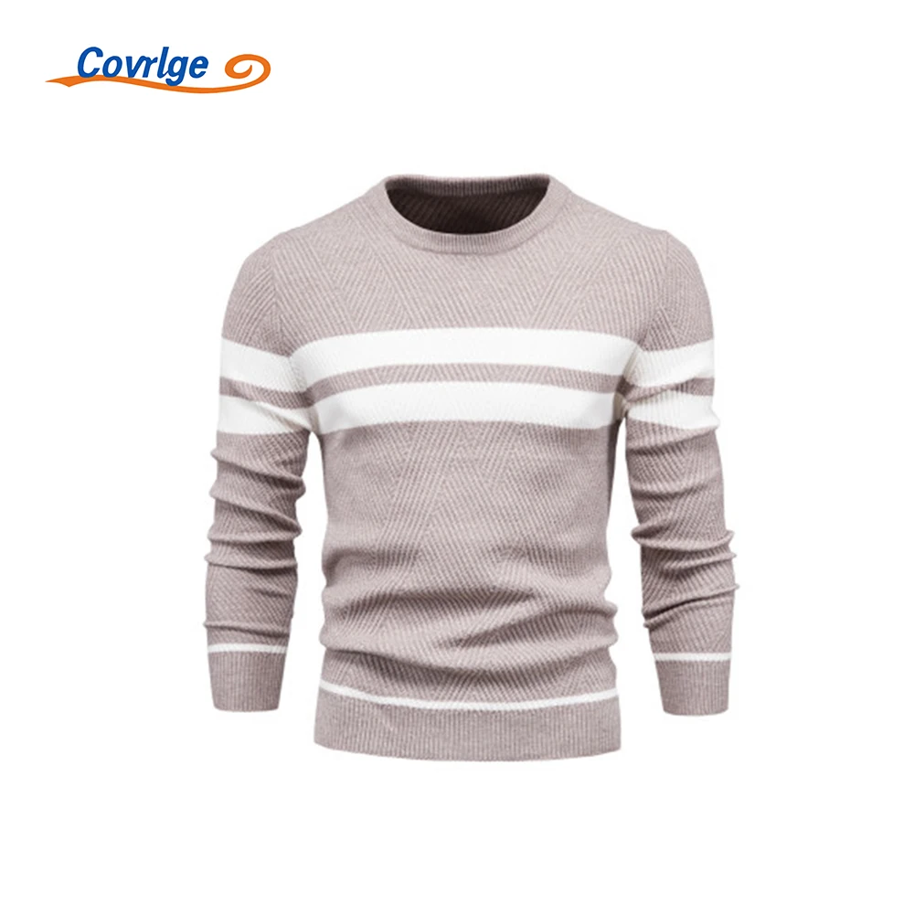 

Свитер Covrlge мужской, осенне-зимний, удобный, теплый, Повседневный, полосатый, однотонный, с V-образным вырезом, базовый, MZM098