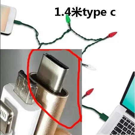 1.4m Android apple Счастливого Рождества светильник светодиодный USB кабель DCI зарядное устройство светильник ing Шнур для iPhone/Android - Цвет: 1.4m Android apple