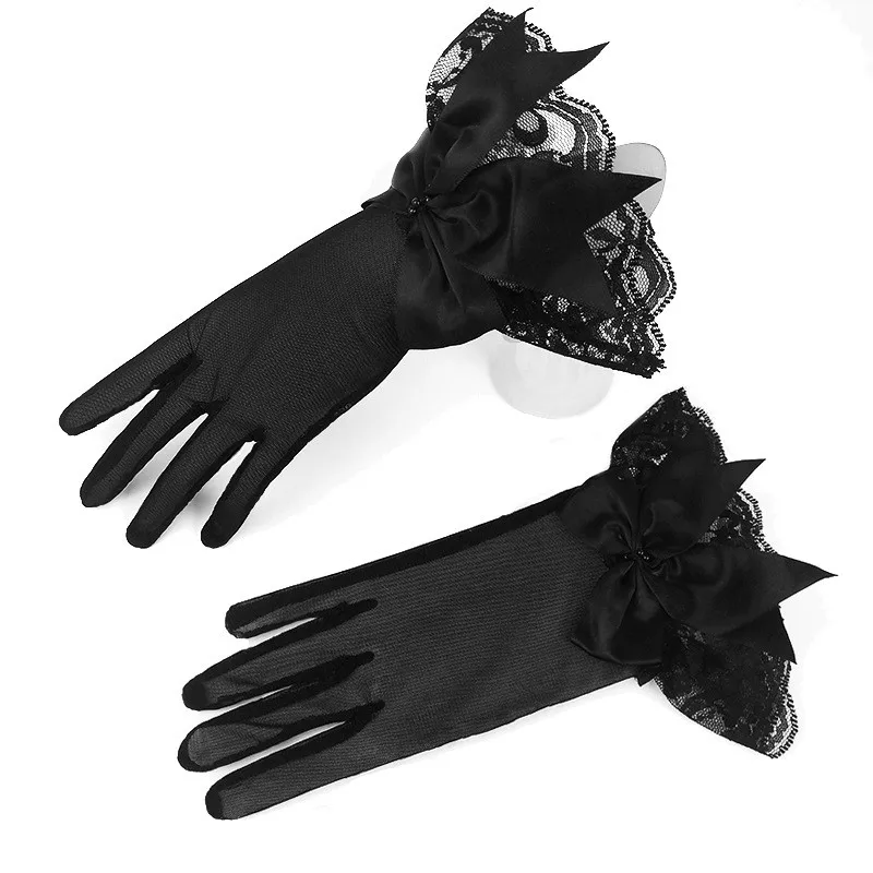 

Women Lace Mesh Gloves Ladies White wrist gloves Large Bow Knot Marriage Glove Party Cosplay Accessories