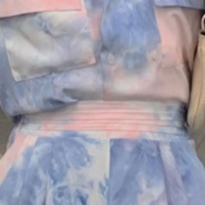 

Woman Two Piece Sets Gradient Tie Dye Medium Sleeve Suit Collar Double Breasted Loose Shirt High Waist Wide Leg Pant Shorts Suit