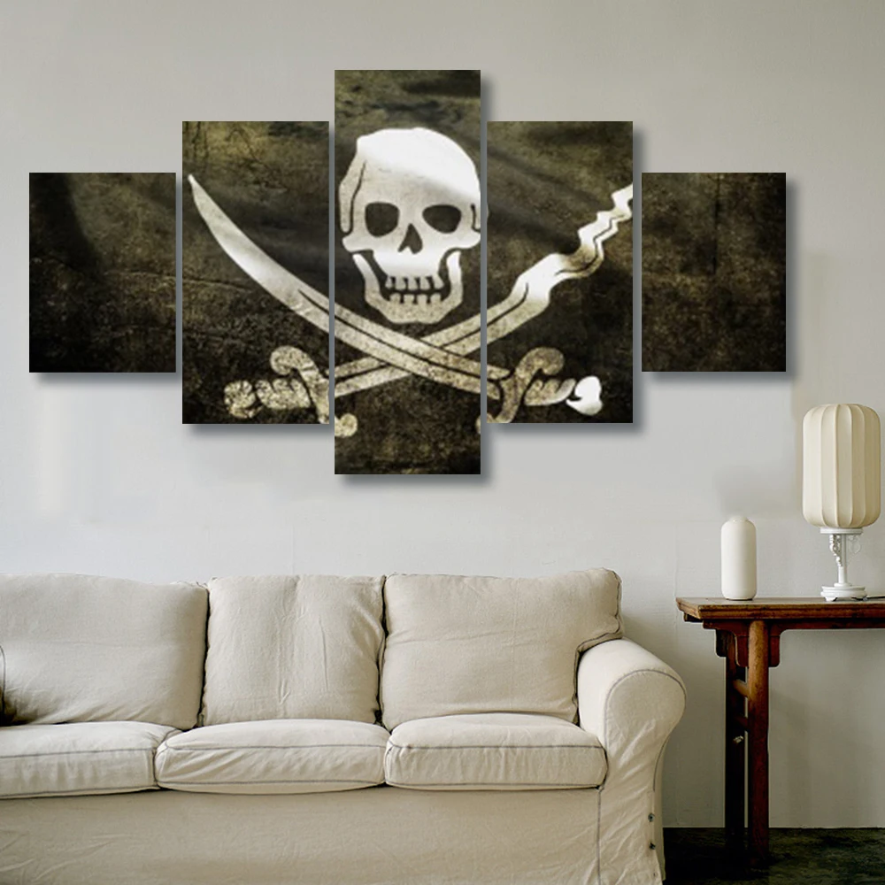 5 панелей череп пират холст картина украшение комнаты так круто ретро постеры и