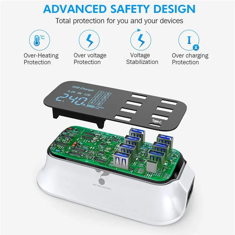 Зарядное устройство с 8 USB-портами быстрая зарядка светодиодный дисплей 3 0 мульти
