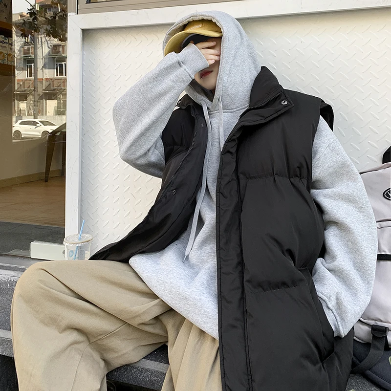 

Мужской теплый жилет без рукавов, Новая зимняя мужская Толстая куртка, повседневный жилет с воротником-стойкой, Veste Homme, черный/белый 2XL-M