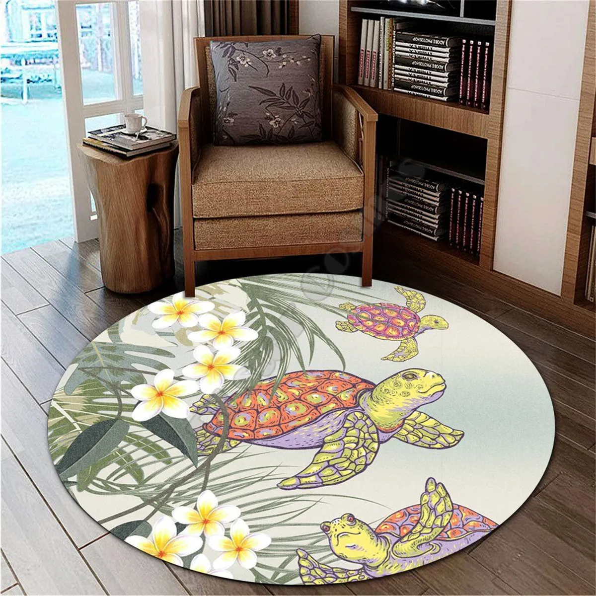 

Hawail Honu Chibi Sea Plumeria Round Carpet 3D printed Rug Non-slip Mat Dining Living Room Soft Bedroom Carpet