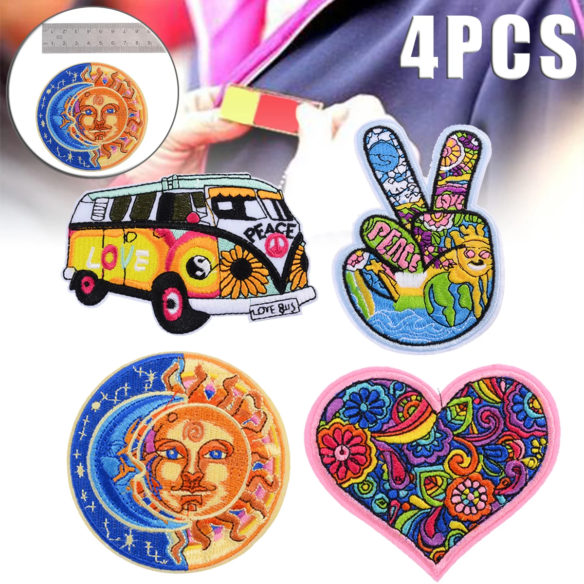 4 шт. наклейки для аппликации одежды патч ручной работы хиппи любовь автобус
