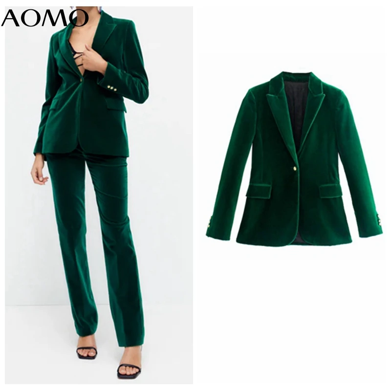

Женский однотонный бархатный блейзер AOMO, винтажный пиджак с английским воротником и карманами, Модные женские повседневные шикарные топы, ...