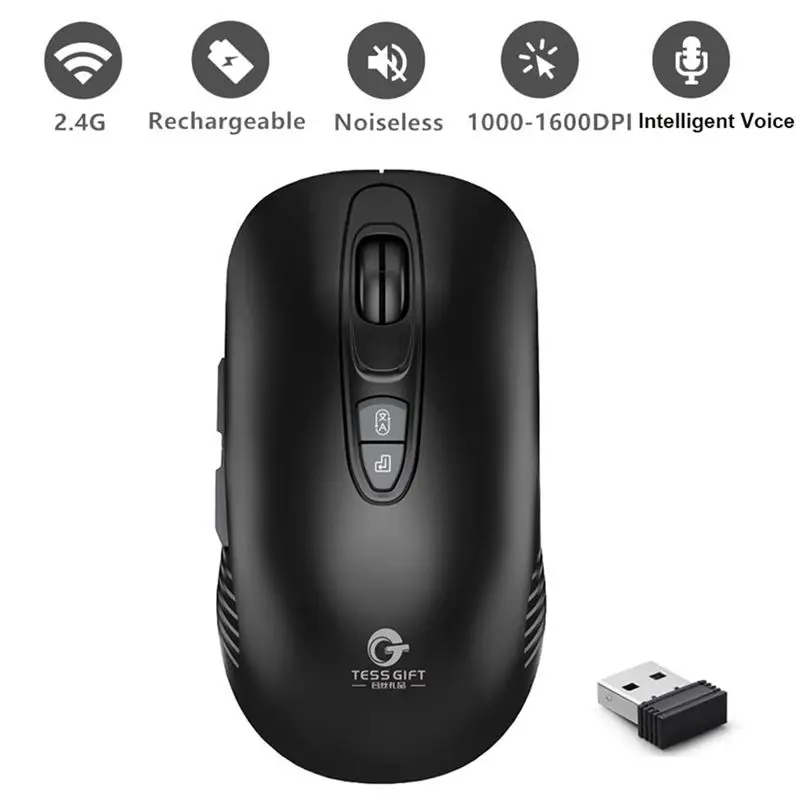 2.4GHz Wireless Optical Mouse AI Voice Control 110 Languages Translation 1600 DPI Mice for Windows 7/8/10 Mac PC Laptops