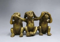 folk art exquisite hand carved brass three monkeys carving home decor metal crafts special gifts aaaaaa free shipping