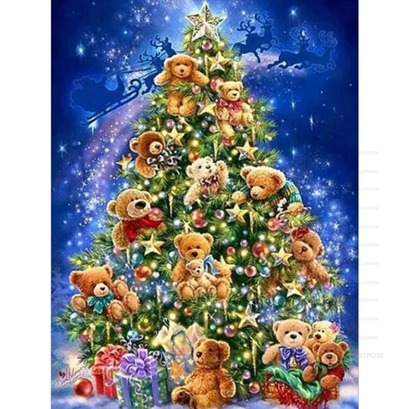 

Diamond painting DIY 5D European and American style acrylic Christmas tree and small animal scene drawing living room furniture