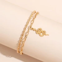 snake chain neutral anklet for women gold vintage double layer simple pendants anklet set foot beach party jewelry gifts