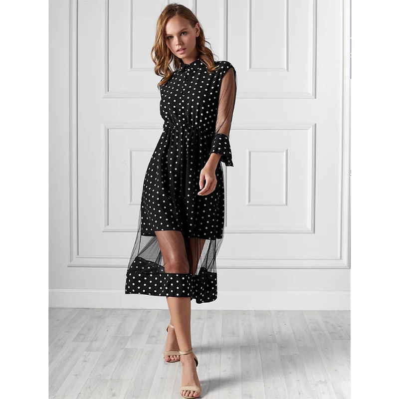 Женские пояса кружева лоскутное выдалбливают платье точка печати отложной