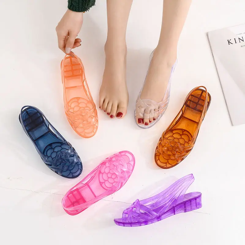 

Blue Transparent Wedge Sandals Women's Summer Slip On Shoes Woman Clear Slingback Sandals White Comfort Girls Beach Slides Shoes