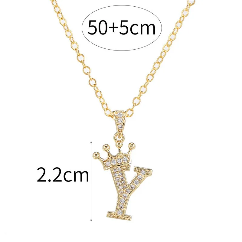 

Crystal Zircon Alphabet Pendant Necklaces For Women Men Crown Initial Letter Necklace Goth Chain Vintage Jewelry Collier Bijoux