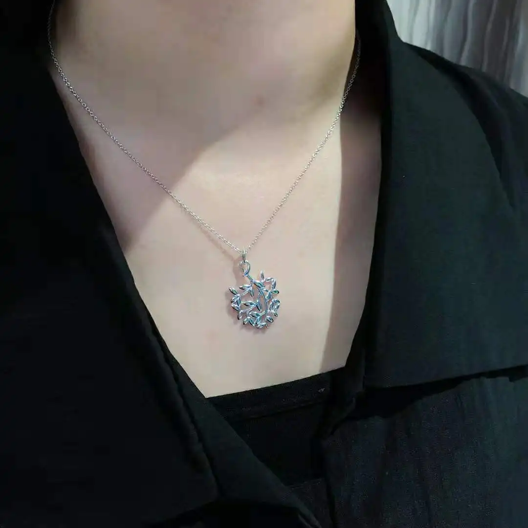 

Original Love heart olive leaf Necklace S925 Sterling silver Jewelry Women Luxury brands Classical Fashion Big leaf pendant