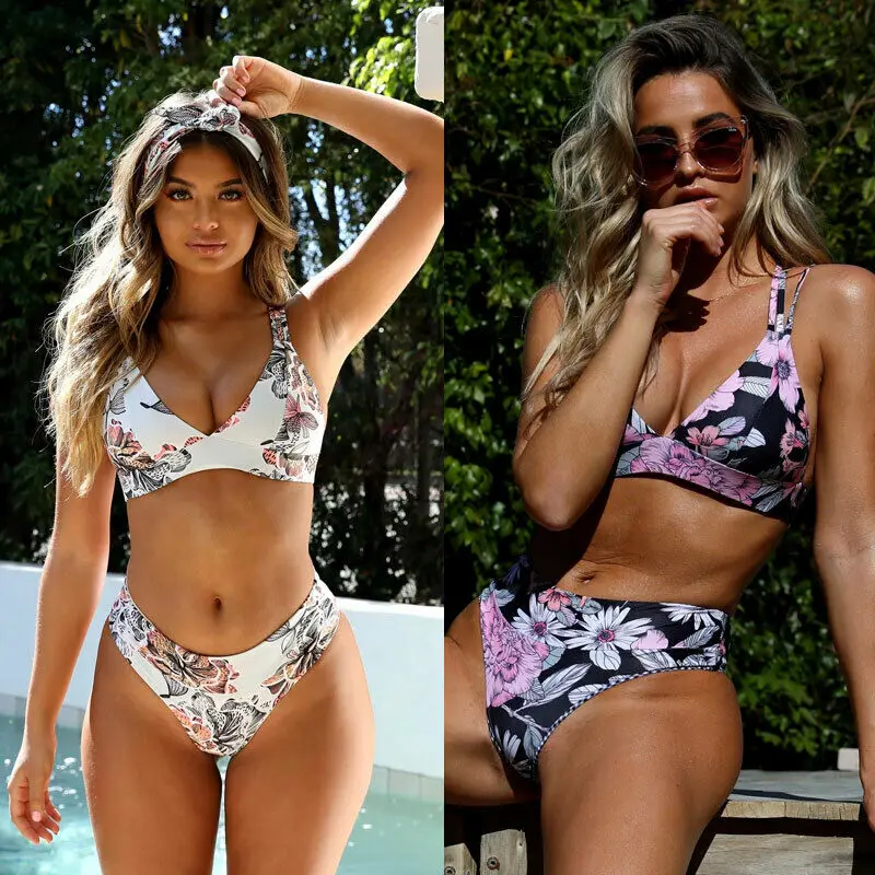 Женский треугольный комплект бикини бразильский бюстгальтер пуш-ап пляжный