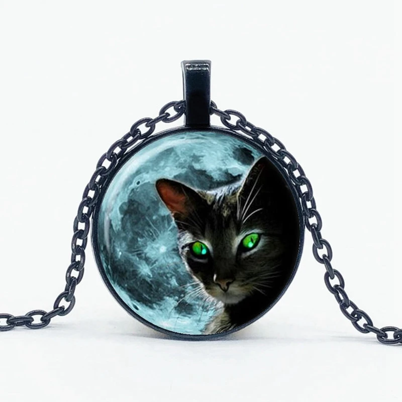 

Starlight Moon Cat Pendant Personality Green Eyes Cat Pattern Dome Crystal Pendant Necklace Men and Women Gift Jewelry
