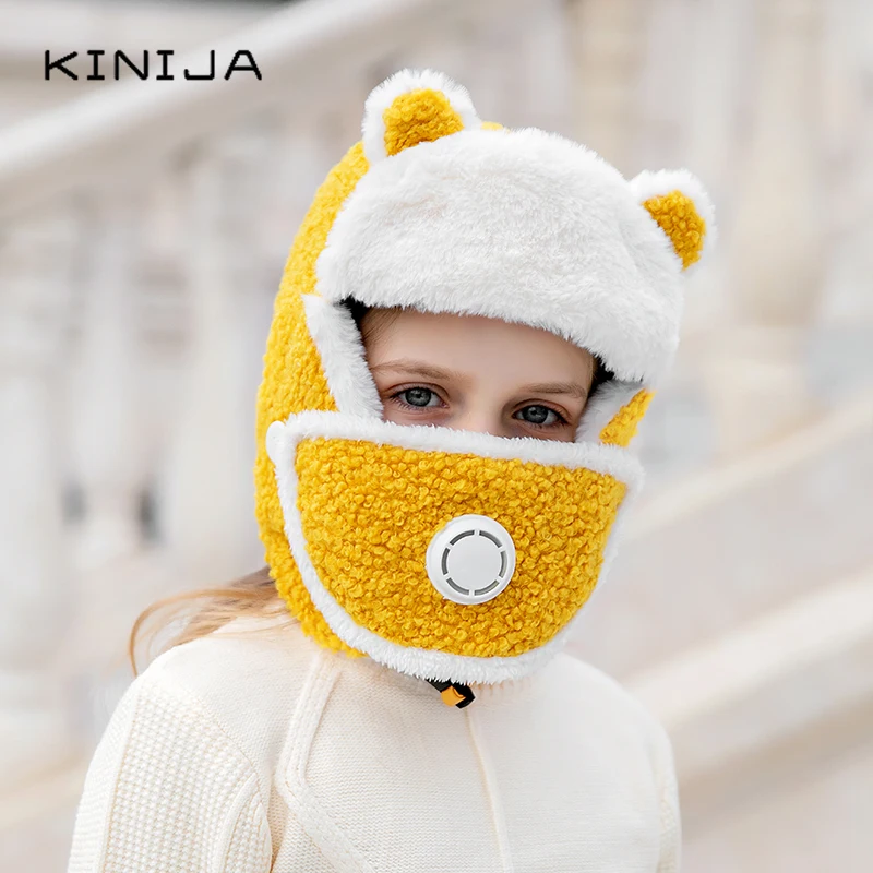 Зимняя Детская плюшевая теплая маска для лица Lei Feng с ушками хлопковая Корейская