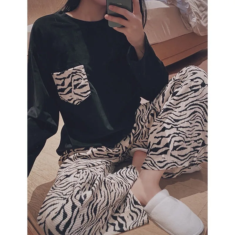 

Zebra Print Home Clothes for Women Pijamas Women Spring and Autumn Pajamas for Women Sleepwear Set Pizama 2021 Pyjamas Women