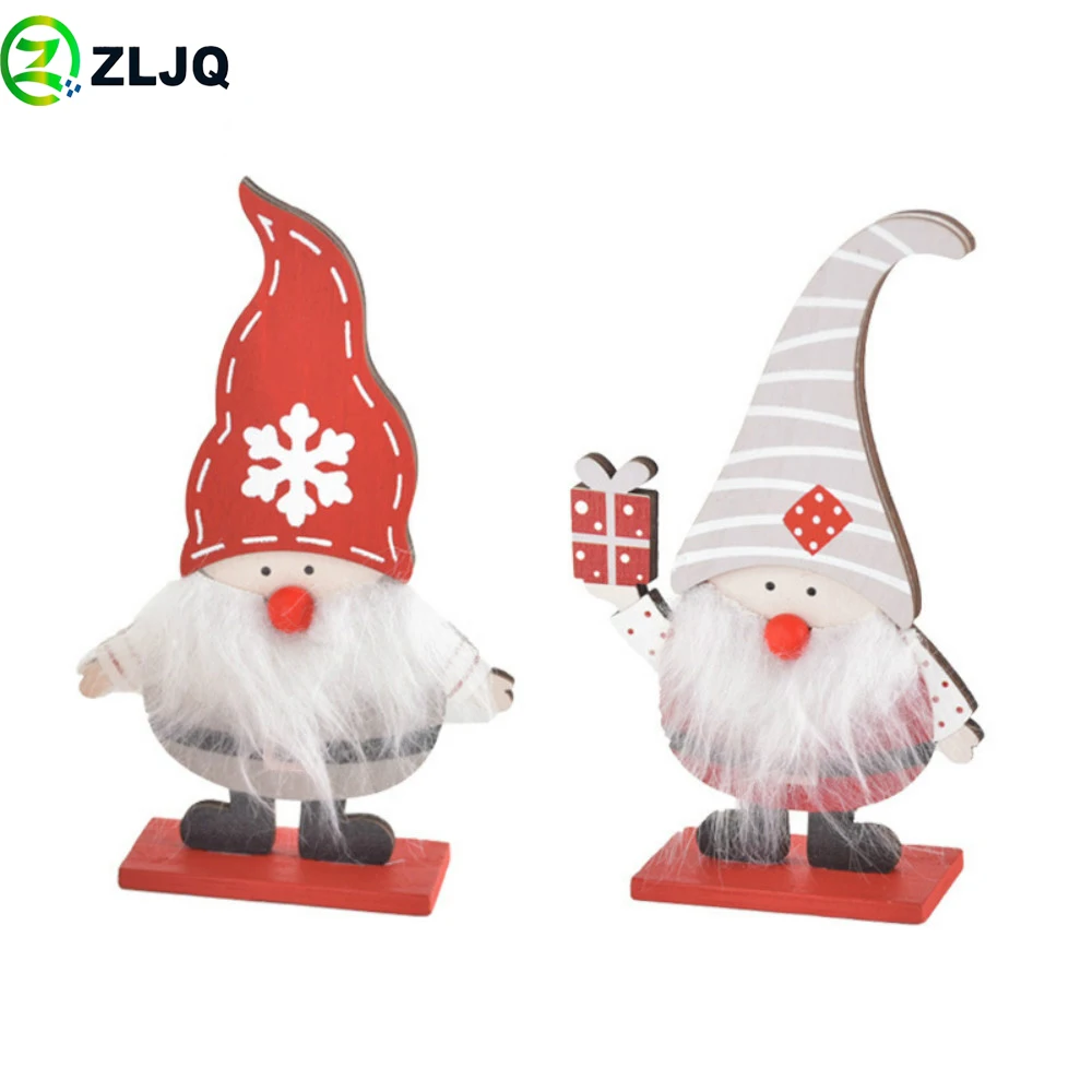 

ZLJQ Wooden Santa Claus Ornament Christmas Party Decorations Cartoon Crafts Xmas Decor Supplies Home Festivals