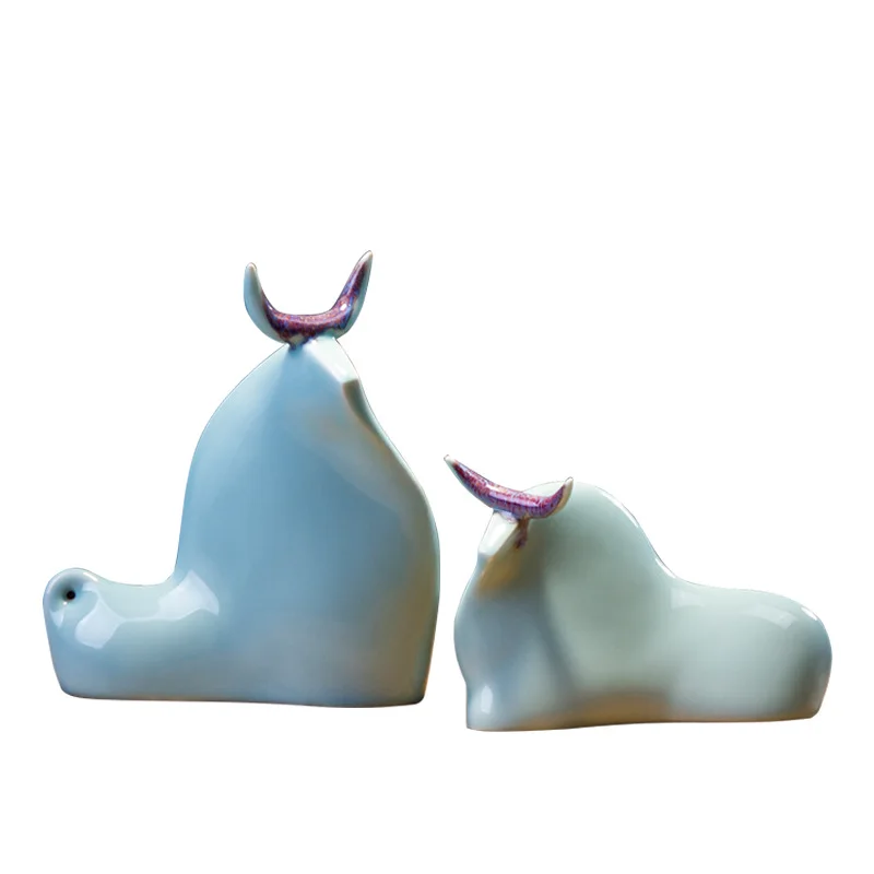 

Jingdezhen Creative New Chinese Ceramic Animal Cow Ornaments Nordic Style Model Room Living Room Study Crafts