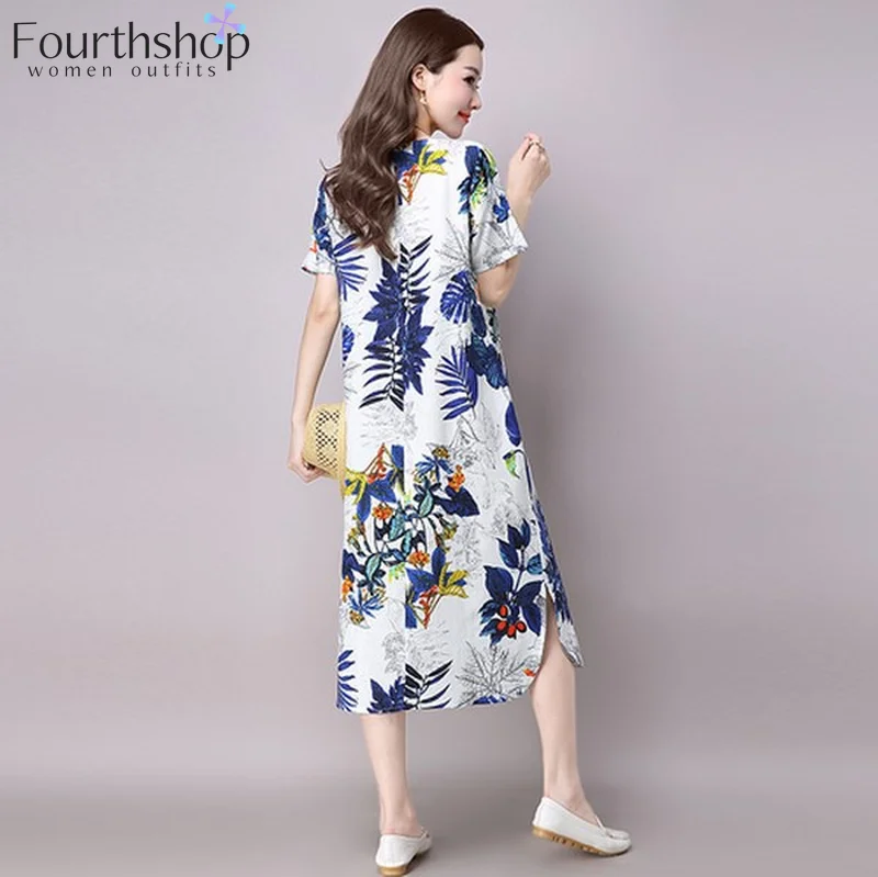 Женское платье с цветочным принтом свободное Повседневное средней длины
