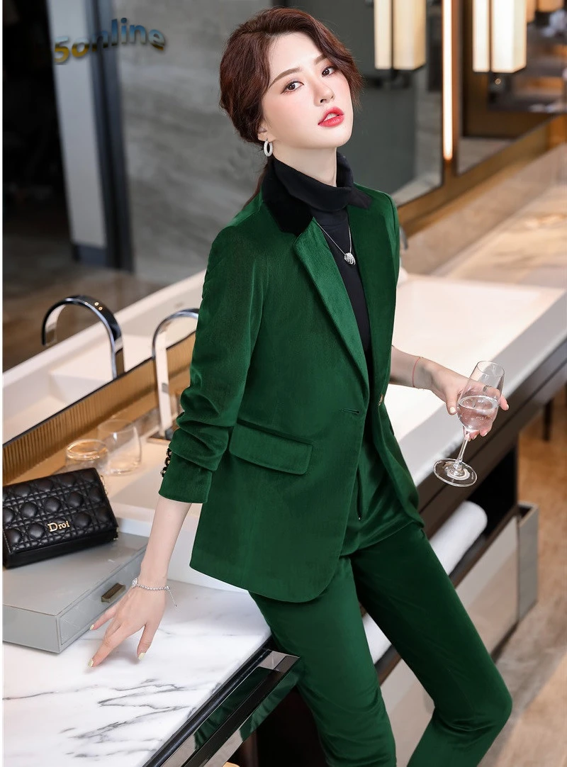 Формальная форма дизайнерские брючные костюмы высокое качество ткань бархат