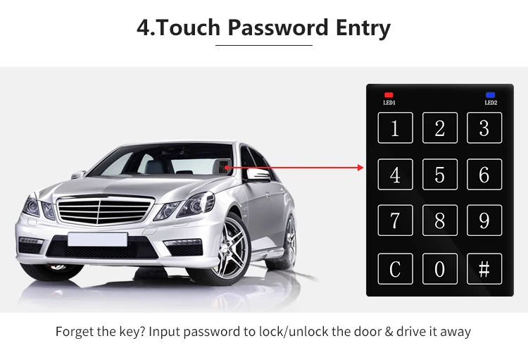 Easyguard Smart key keyless go car alarm system remote engine start push button start touch password entry DC12V