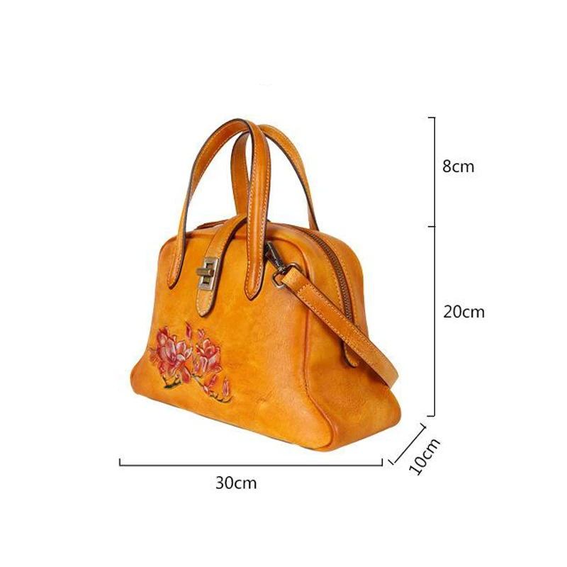 

Handmade Embossing Luxury Handbags Women Bags 2021 New Genuine Leather Hobos Retro Floral Shoulder&crossbody Bags Bolsa Feminina