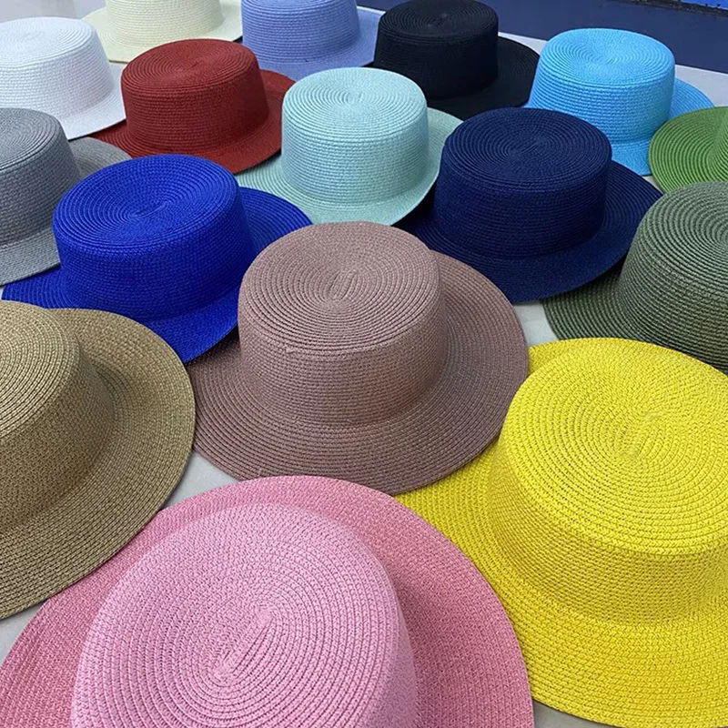 Summer Women Boater Paper Beach Hat Wide Side Female Casual Panama Hat Lady Classic Flat Sun Hat Women Fedora Multicolor Chapeu