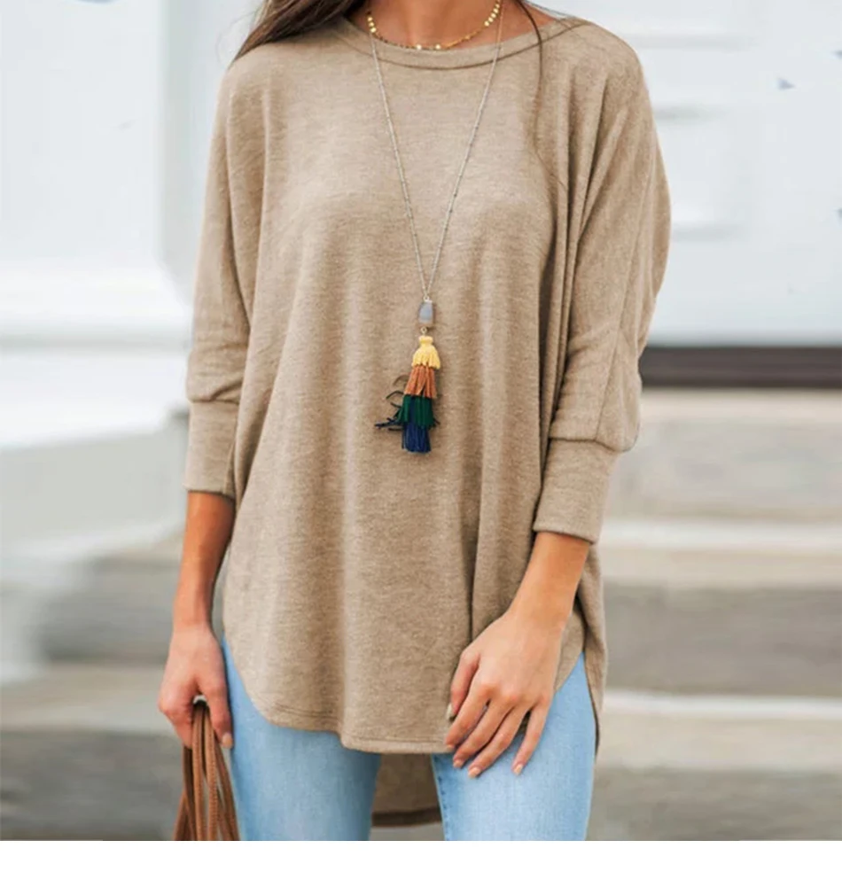 Solid Black Shirt Woman Casual Cotton O Neck Women's Tops And Blouses Three Quarter Sleeve Irregular Women Blouses Tunic Autumn