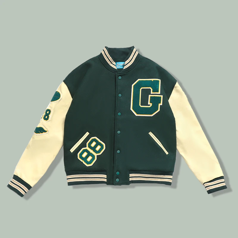 

Hip Hop Letters Embroidery Baseball Jacket Men's Campus Patchwork Jackets Harajuku College Couple Loose Furry Print Coats Unisex