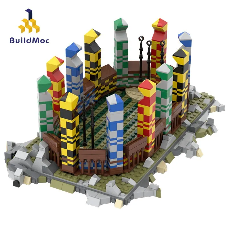 Buildmoc-Juego de bloques de construcción modelo Creative Expert para niños, juguete de construcción con ladrillos, Escuela de Magia, Pitch Sports Venue Architecture, MOC25430