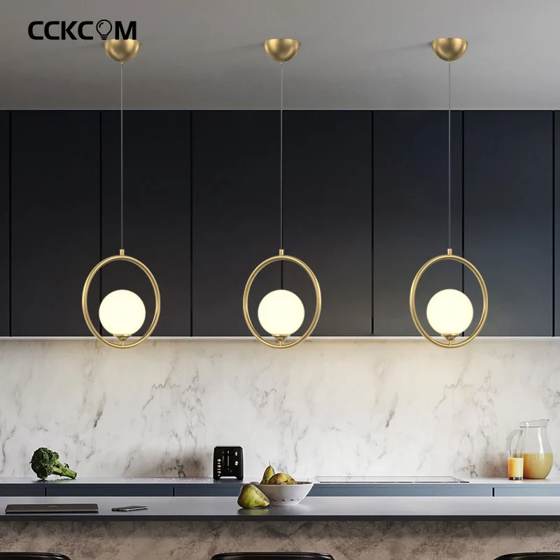

Fuying Led Pendant Lamp Modern Gold Long Round Pendant Lights Kitchen Dining Room Shop Bar Counter Decoration Hanging Light