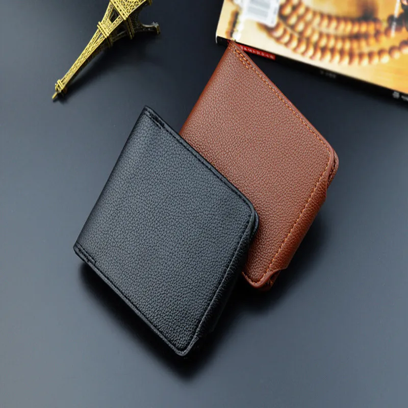 

Brand Leather Men Wallets Solid Sample Style magnetic snap Purse Man Card Horder Famous Quality Male Wallet lychee pattern