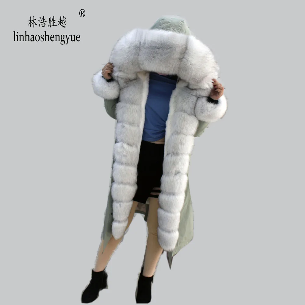 Linhaoshengyue новая куртка с лисьим мехом Женская длинная 90 см Женское зимнее пальто