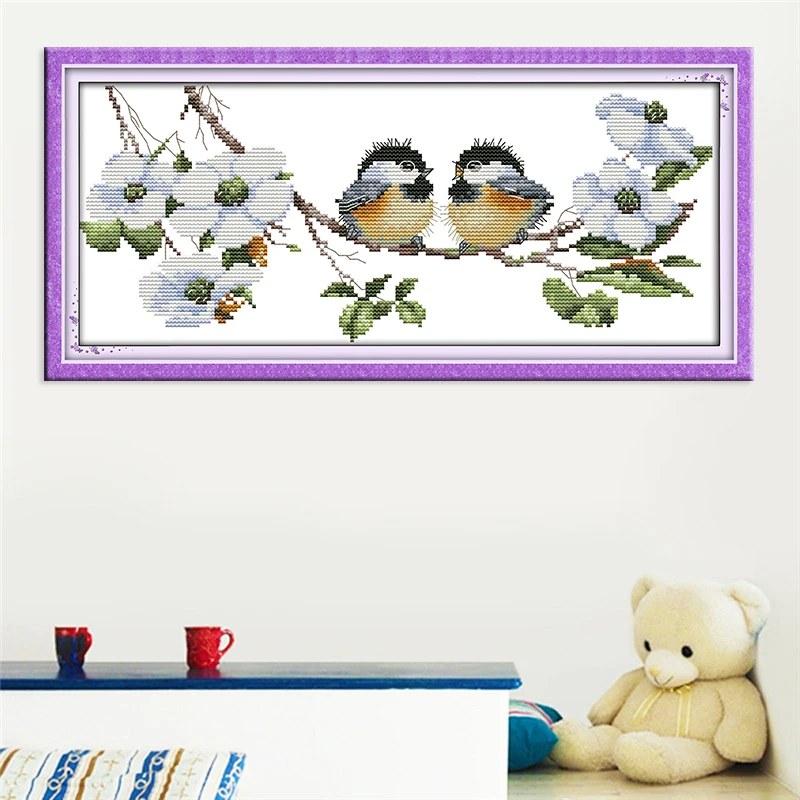 Joy Sunday Cross Stitch Embroidery Happy Birds Cotton Thread Painting DIY Needlework Kits 11CT 14CT Animal Cross-stitch Kit | Дом и сад
