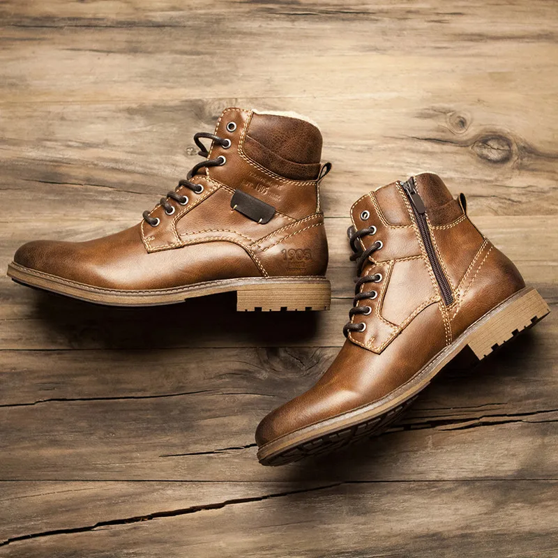 

Yomior Vintage Classic New Winter Men Boots High Quality Leather Shoes Casual Ankle Boots Plush Warm British Motorcycle Boots