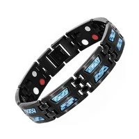 mens magnetic bracelet 316l stainless steel health therapy with negative ion far infrared ray germanium magnet stones