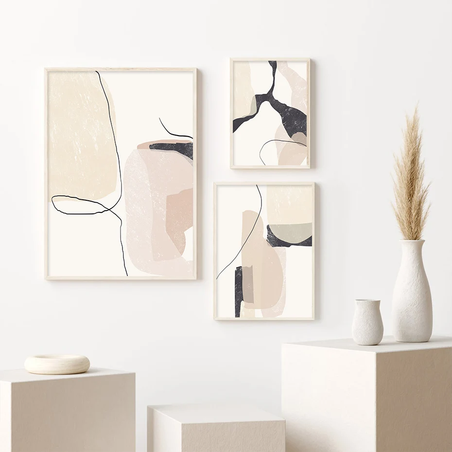 

Modern Boho Abstract Beige Black Line Marble Texture Canvas Painting Posters Prints Wall Art Pictures for Living Room Home Decor