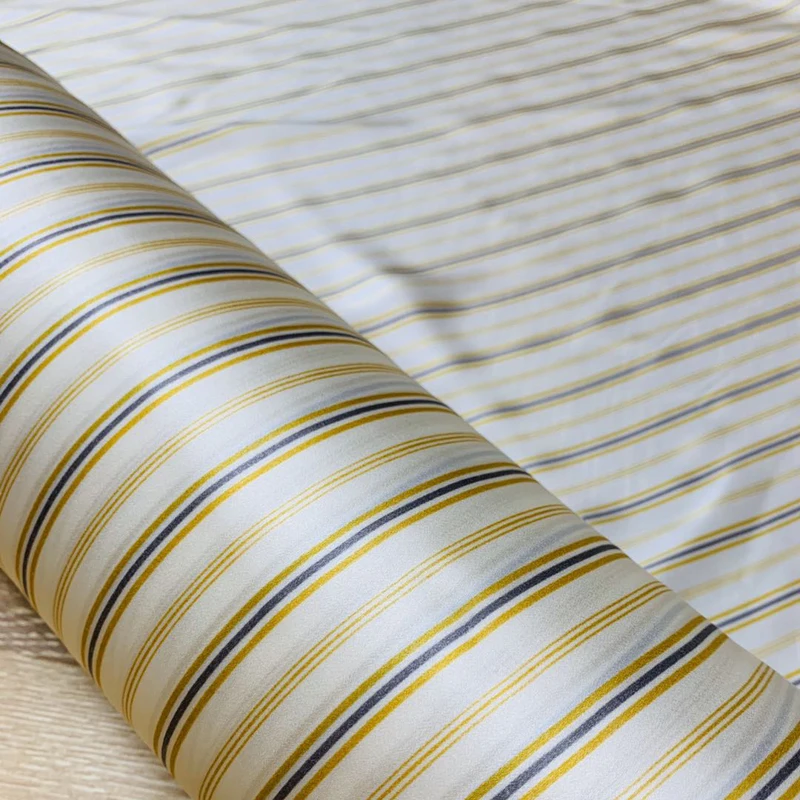

114CM Wide 19MM Blue White Stripe Print Silk Fabric for Summer Dress Shirt Cheongsam Suit Pants G055