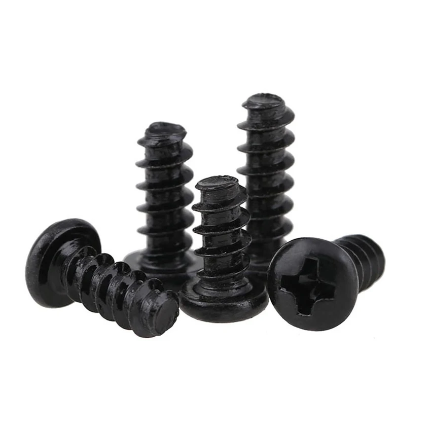

100Pcs M1.4 M1.7 M2 M2.3 M2.6 M3 M3.5 M4 Black PB Pan Head Phillips Self-tapping Screws Carbon Steel Electronic Screws