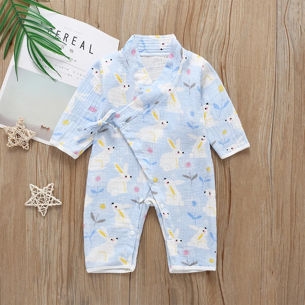 Одежда для малышей кимоно с принтом и длинными рукавами RomperBaby комбинезон