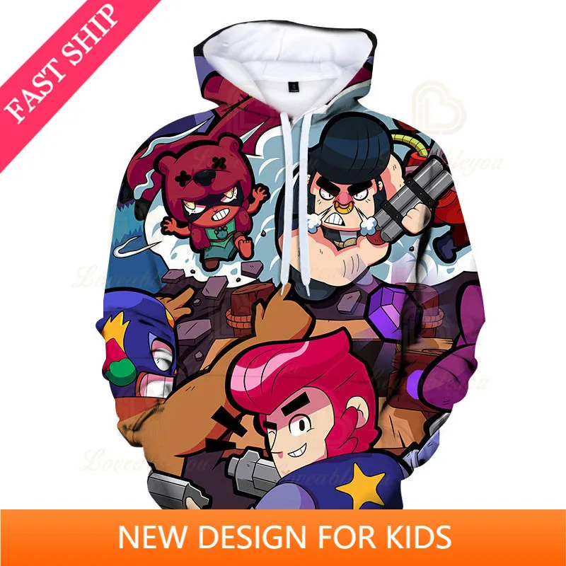 

2021 Shooter Brawings Bea and Star,Kids Tops Girls Boys Clothes Harajuku Sweatshirt Children Crow and Stars,3d Hoodie